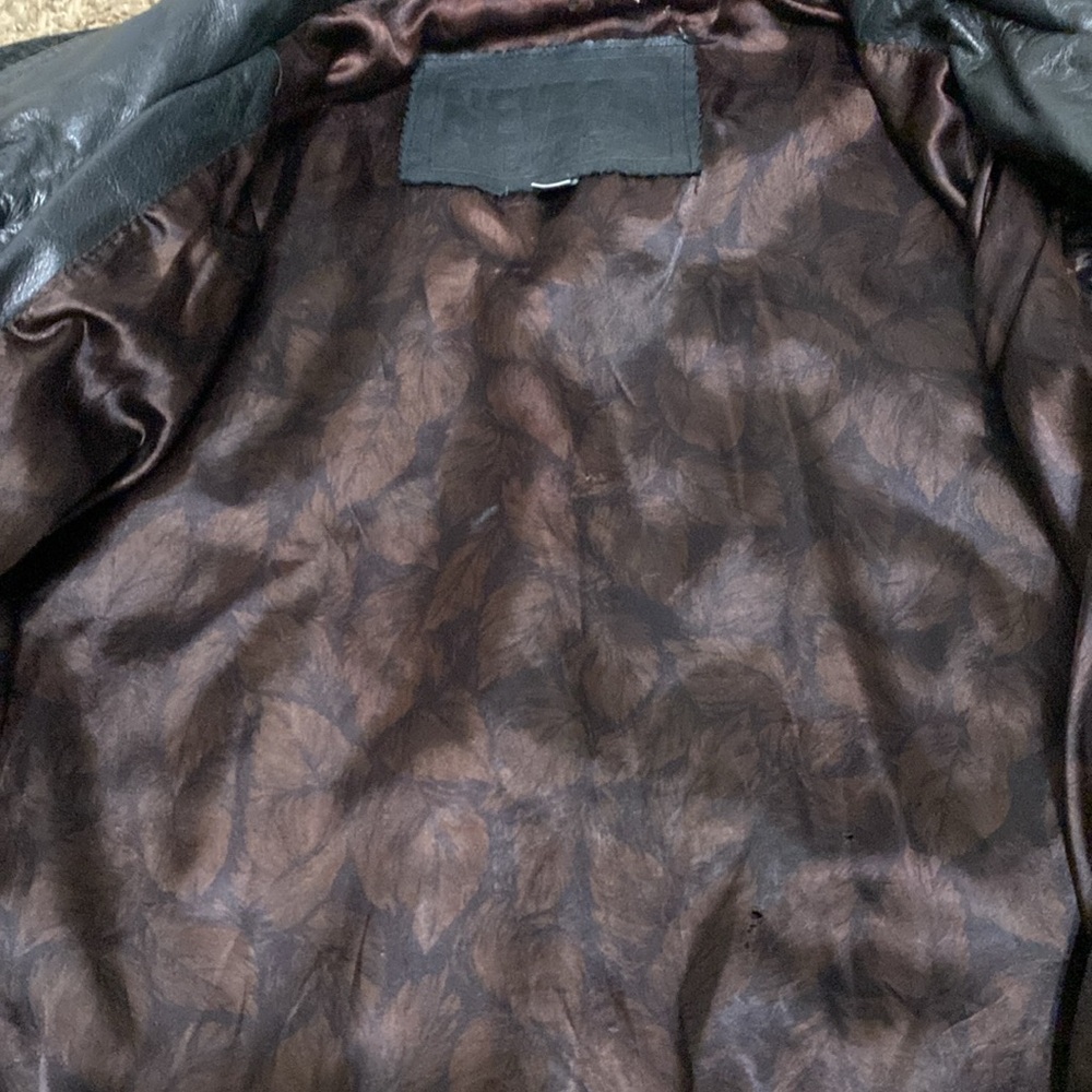 Vintage Nevada Blue Black Cut Design Pattern Leather Jacket Size L - Picture 7 of 12